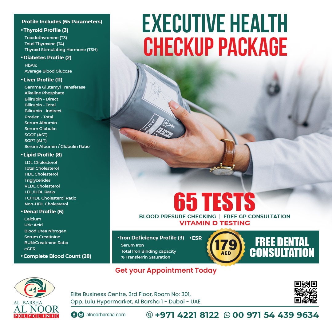 Al Barsha Alnoor Polyclinic Facebook ad: Your Health Matters, Don’t Delay It