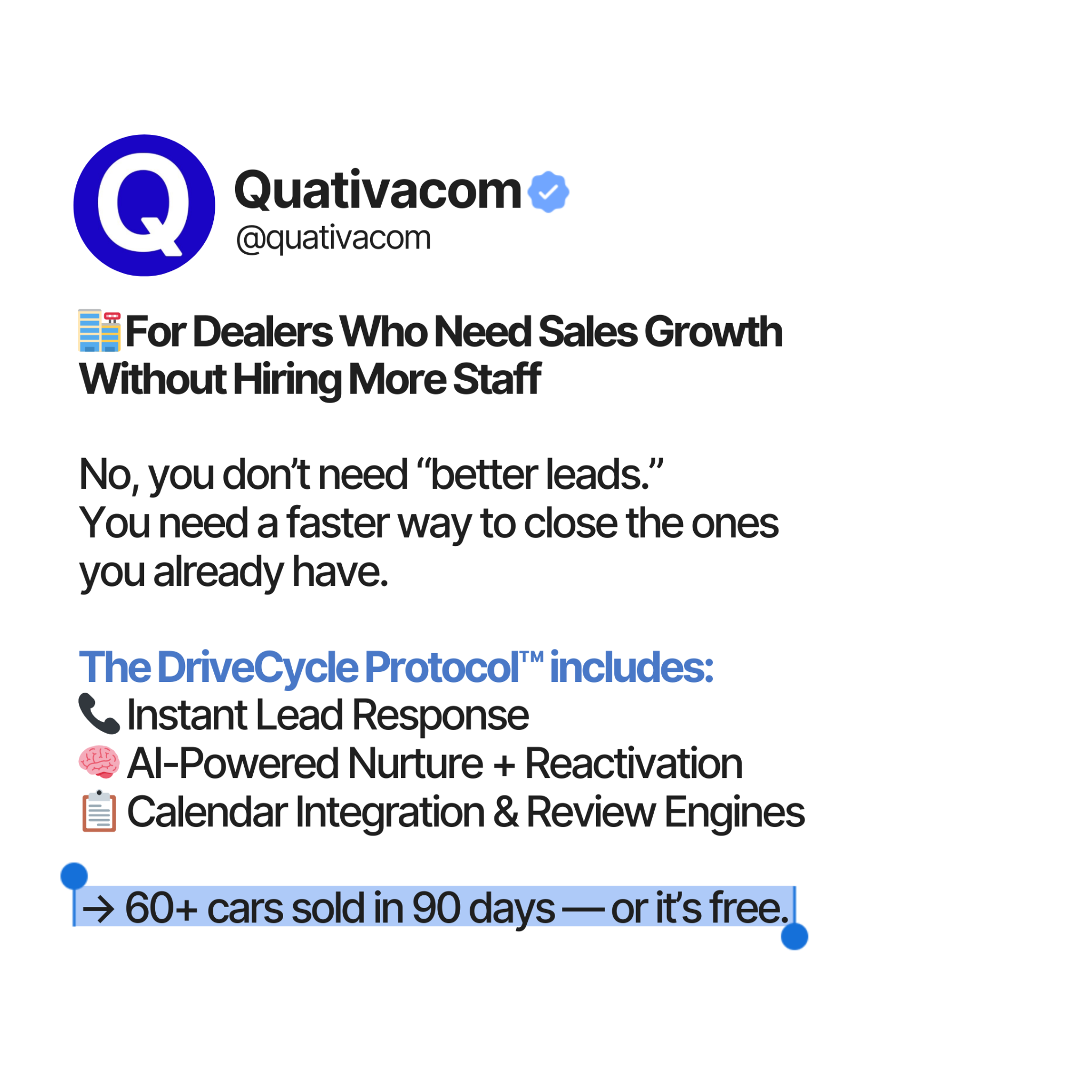 Quativacom Facebook ad: Car Dealerships: Add 120+ Showroom Appointments & 60+ Sold…