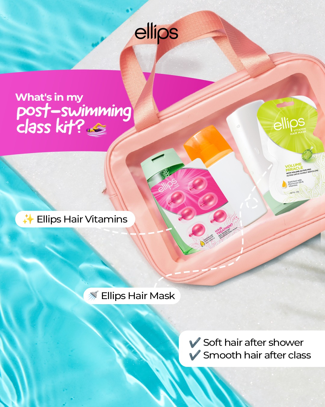 Ellips Philippines Facebook ad: POV: Swimming class ended, but your hair is…