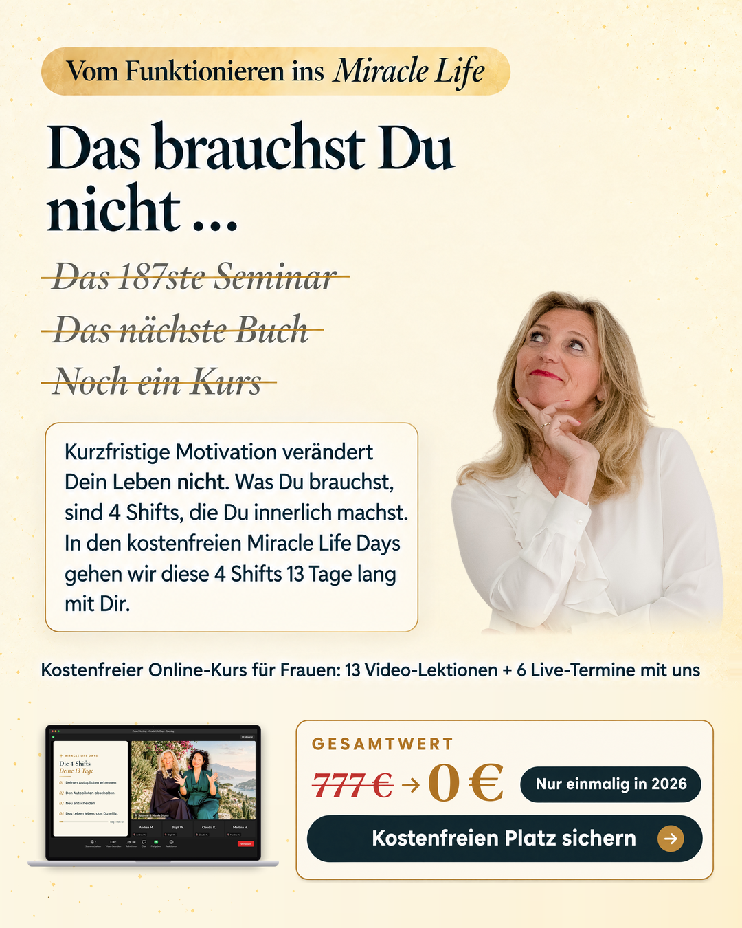 Susanne & Nicole Facebook ad: Kostenfreier Online-Kurs zum Leben, das Du wirklich willst