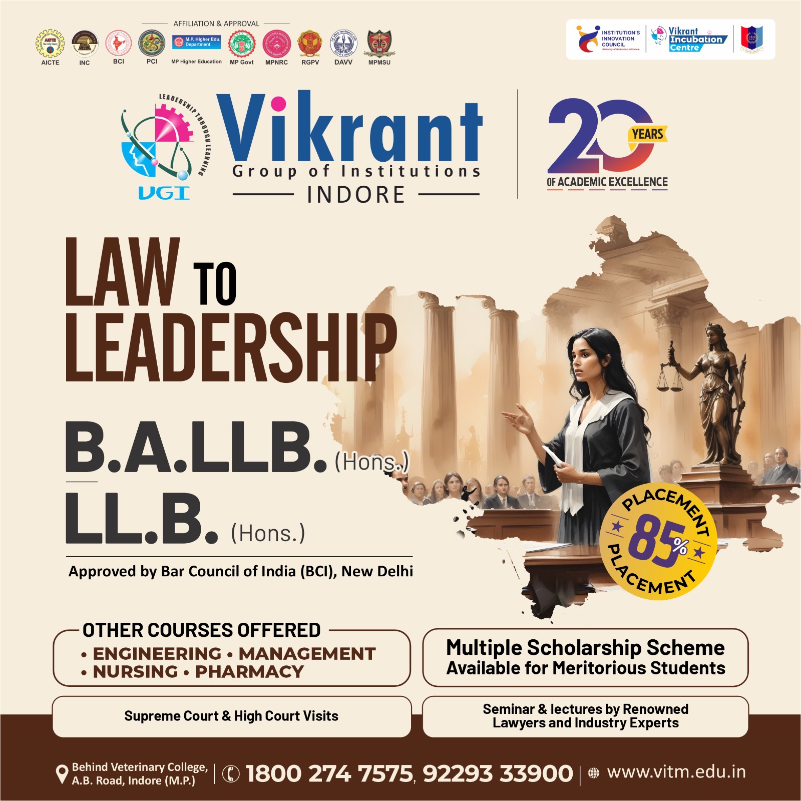 Vikrant Institute of Law- VIL, Indore Facebook ad: Apply Now