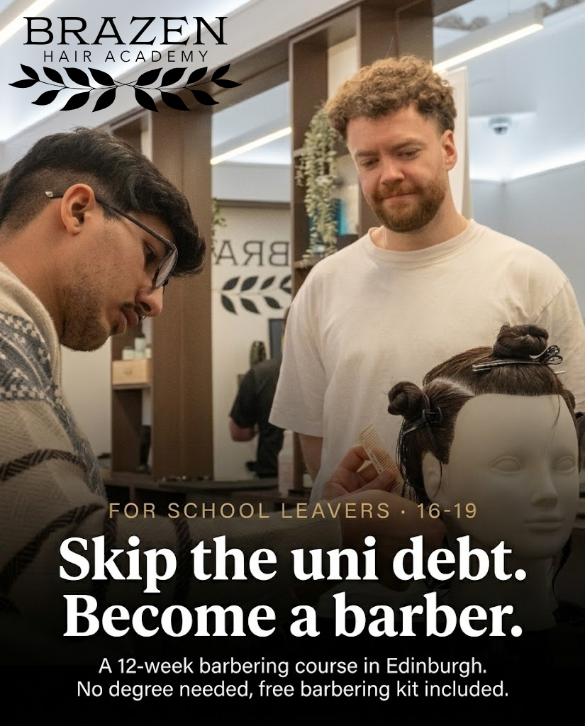 Brazen Men's Hair Facebook ad: Become A Full-Time Barber In 12 Weeks