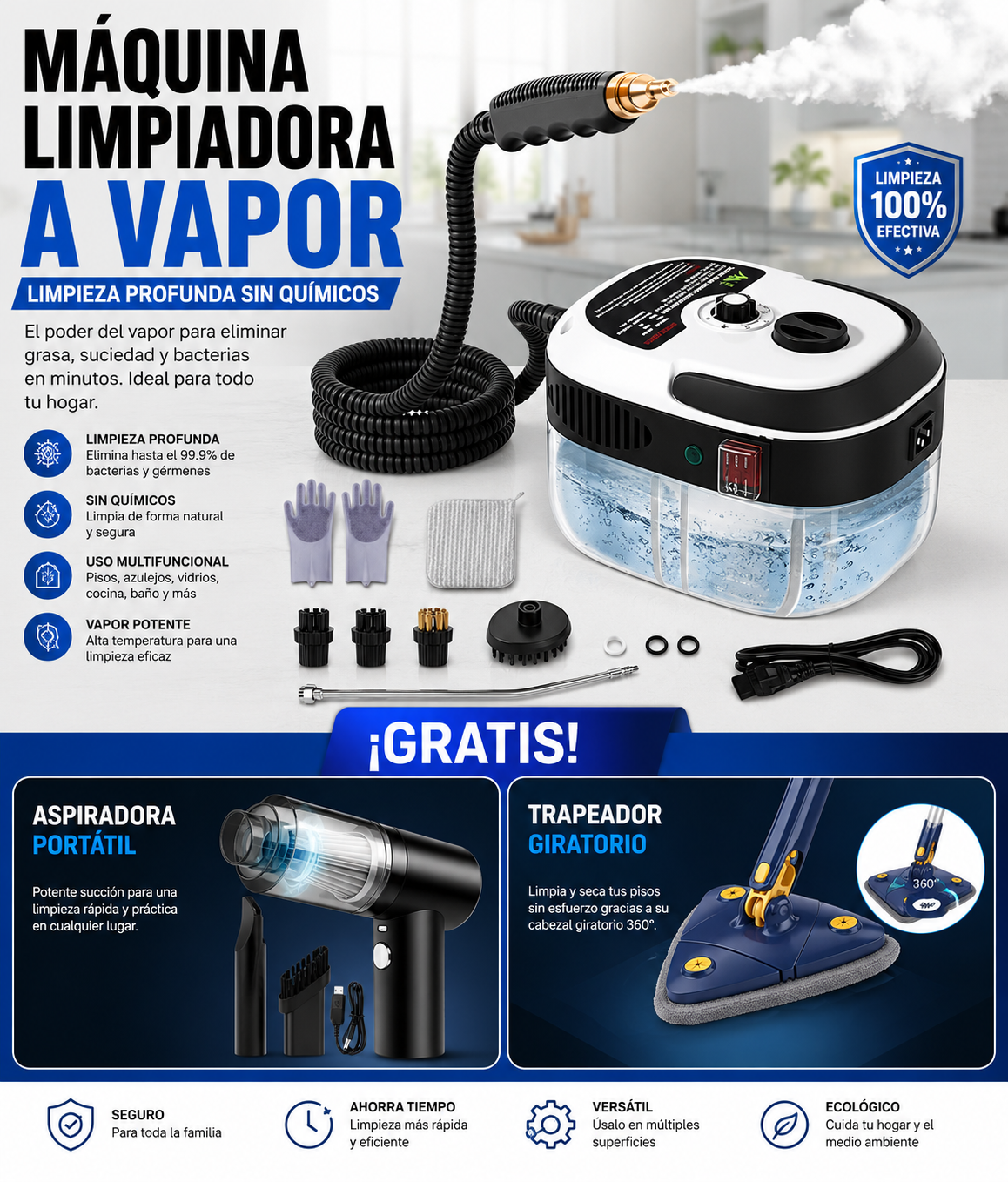 Elbodegongye. Facebook ad: Lleva GRATIS 1 Aspiradora Portatil + 1 Trapeador