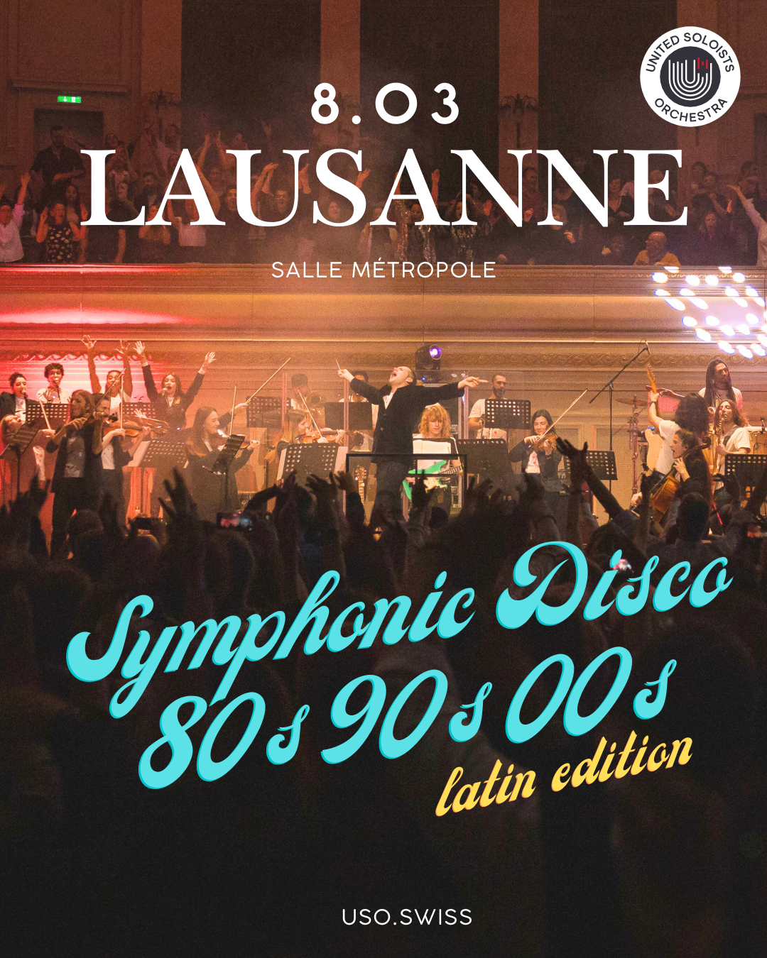 United Soloists Orchestra Facebook ad: Symphonic Disco 80s 90s 00s: Latin Edition