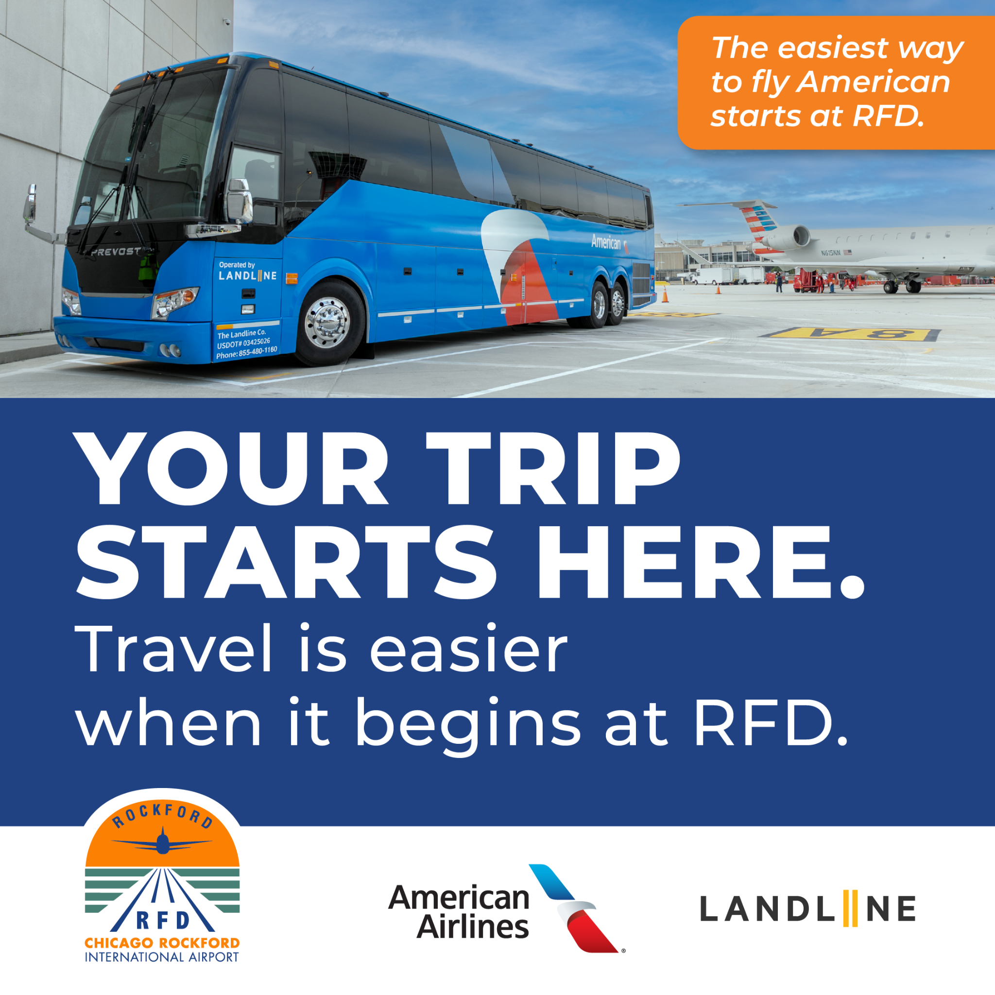 Chicago Rockford International Airport (RFD) Facebook ad: Travel feels better when it starts closer to…