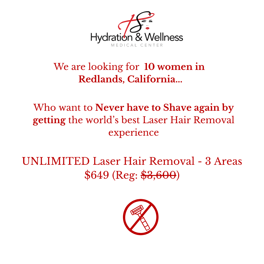 TS Hydration & Wellness Medical Center Facebook ad: Unlimited Laser Hair Removal for 1 Year NOW $649!