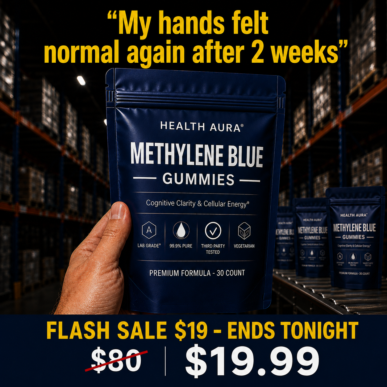 The Pain-Free Aging Report Facebook ad: I tell my patients to try methylene blue gummies every…