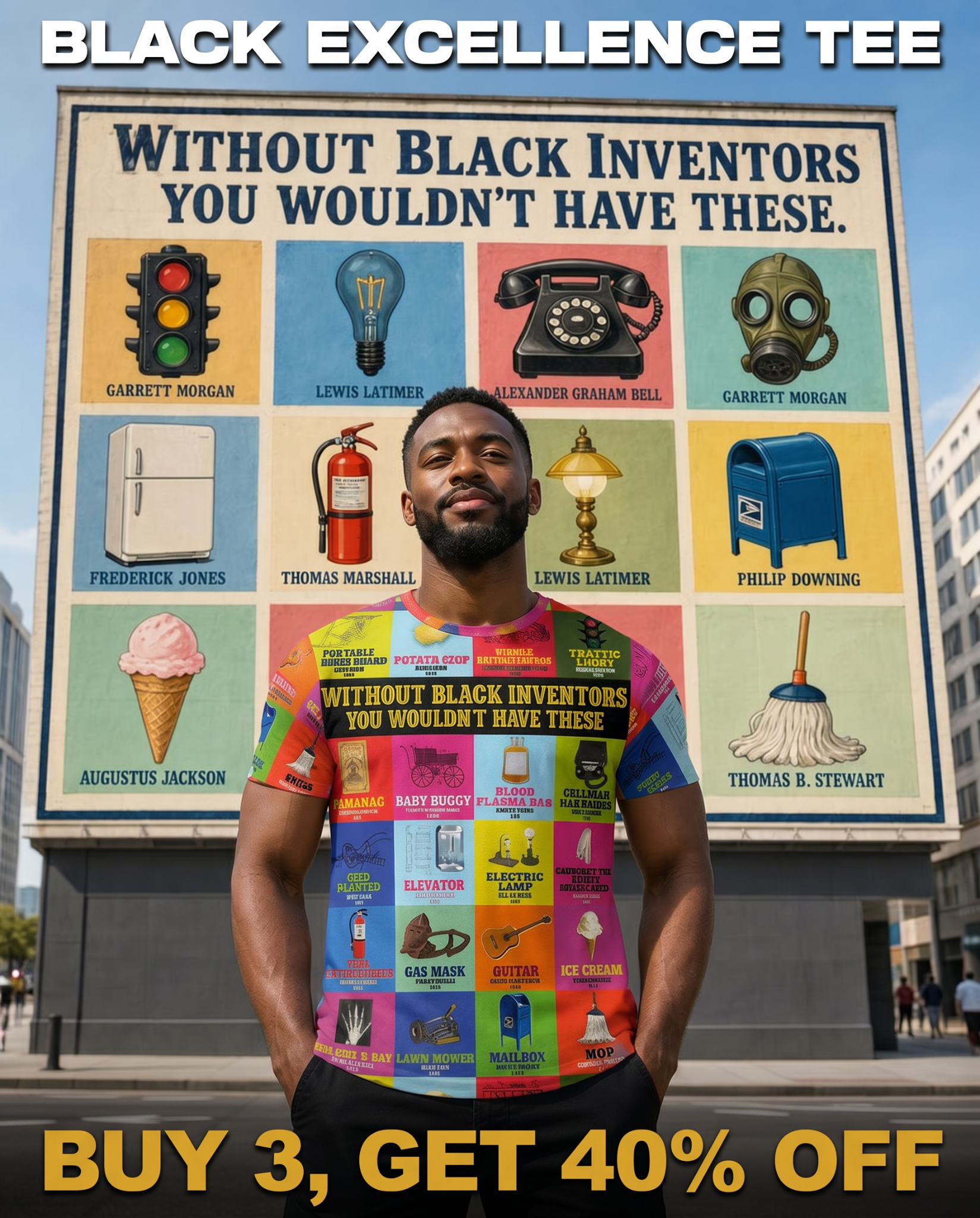 Melaninful Facebook ad: Buy 3 Get 40% OFF: Black Excellence Tees