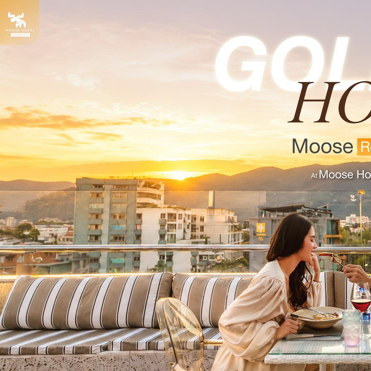 Moose Hotel Nimman Facebook ad: Golden Hour Vibes at Moose Rooftop Bar