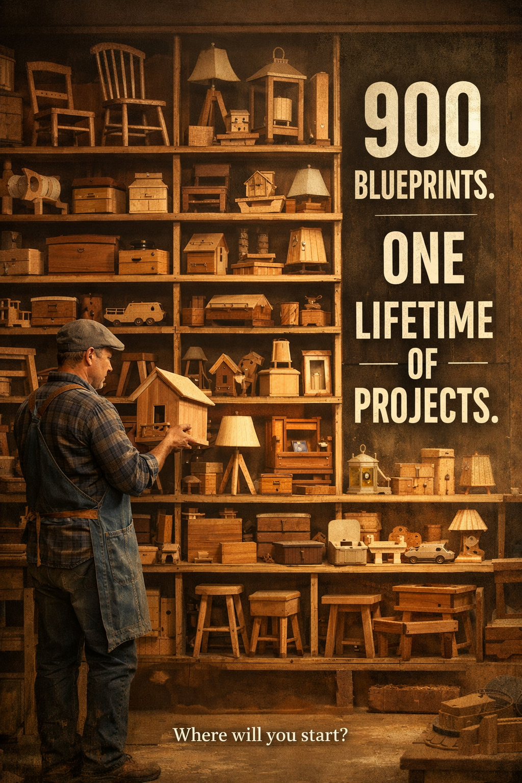 Blueprint Workshop Facebook ad: +900 Woodworking Furniture Plans