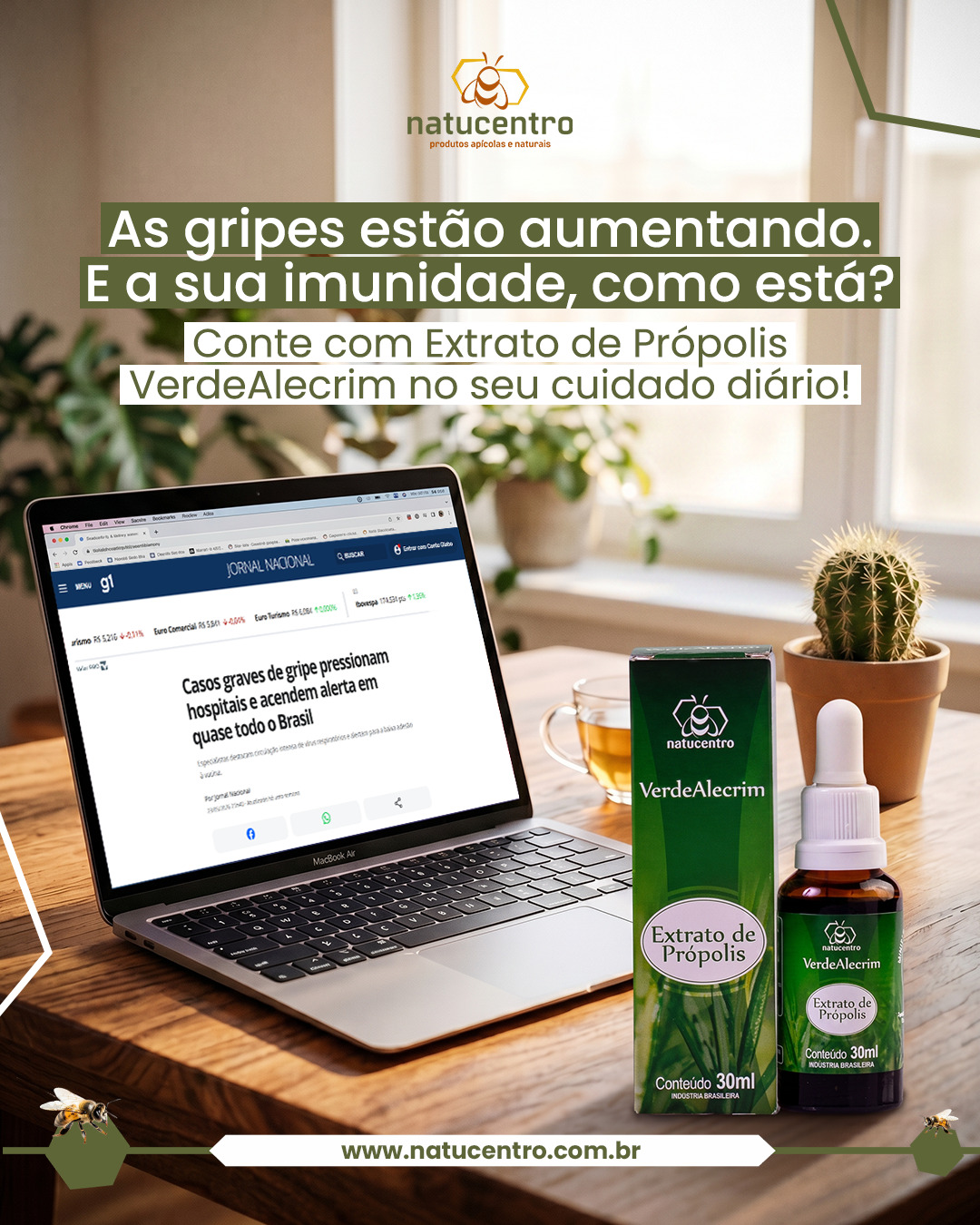 Natucentro Facebook ad: Oferta: Extrato de Propolis Premium Verde Alecrim 30ml…