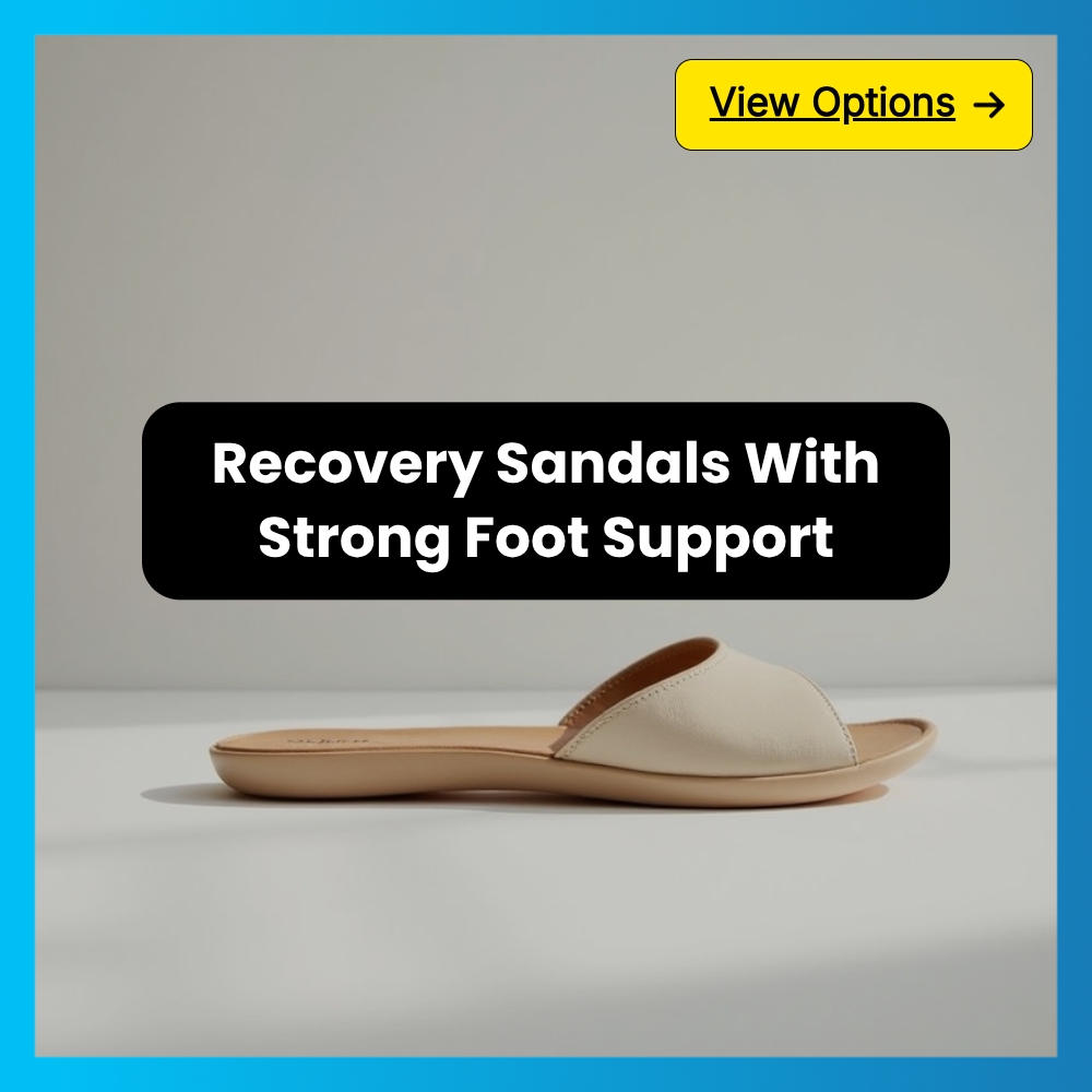 ExploreAnswers Flare Facebook ad: Recovery Sandals With Strong Foot Support.