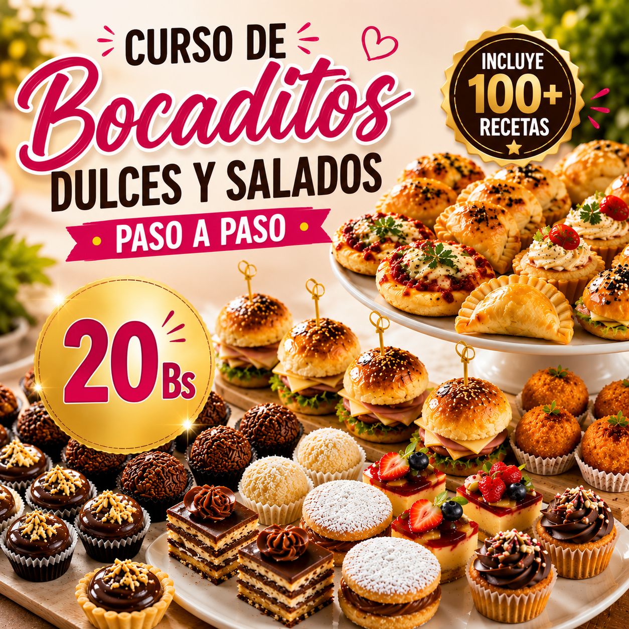 Recetas caseras y negocios Facebook ad: Curso Bocaditos Dulces y Salados