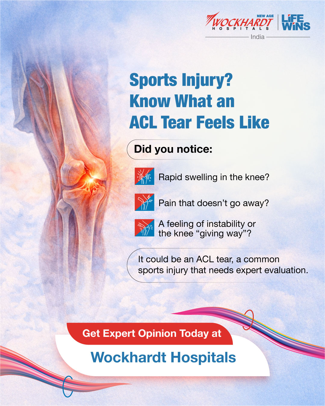 Wockhardt Hospitals India Facebook ad: Knee pain after a sports activity?