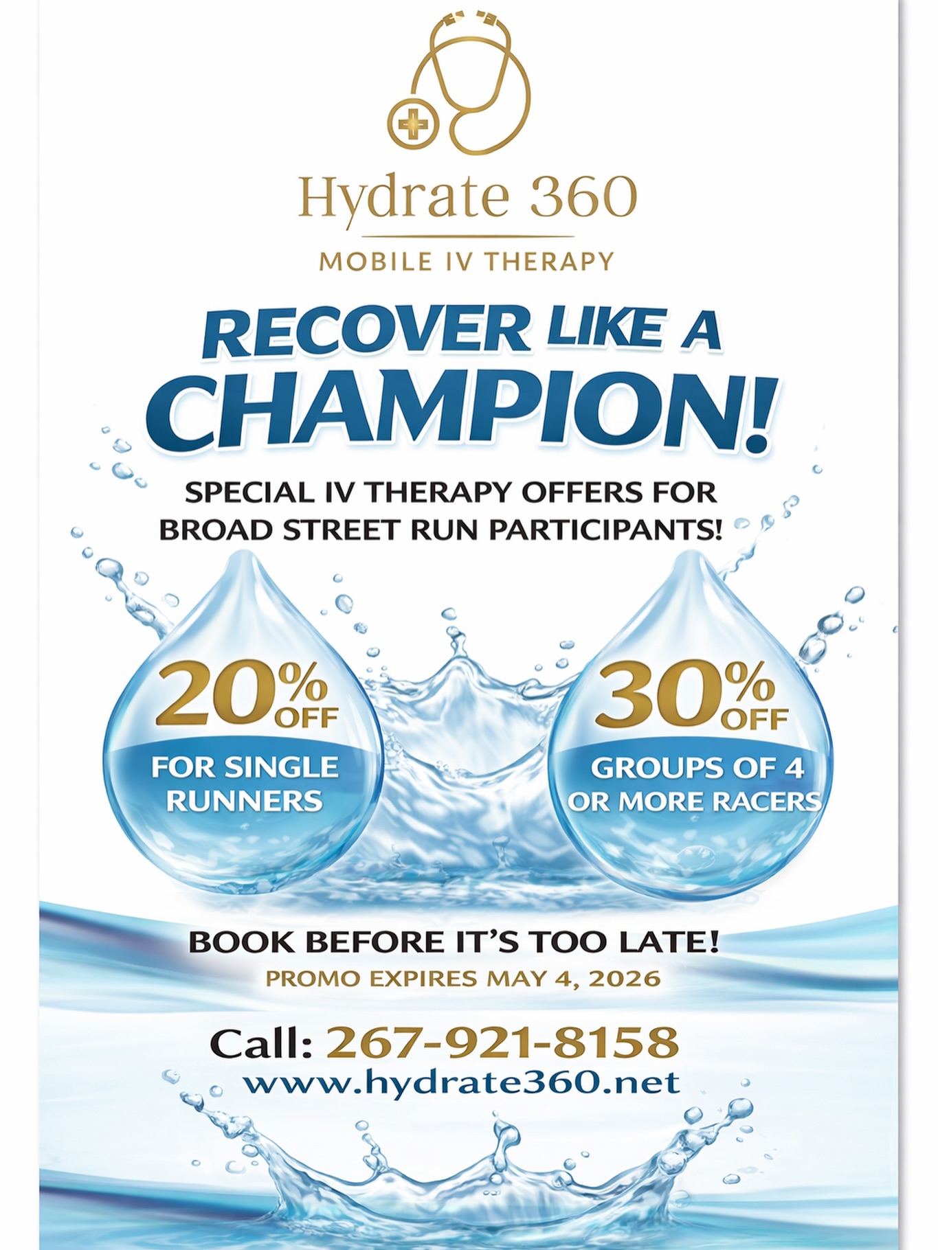 Hydrate 360 Mobile IV Therapy Facebook ad: Broad Street Run Ready?