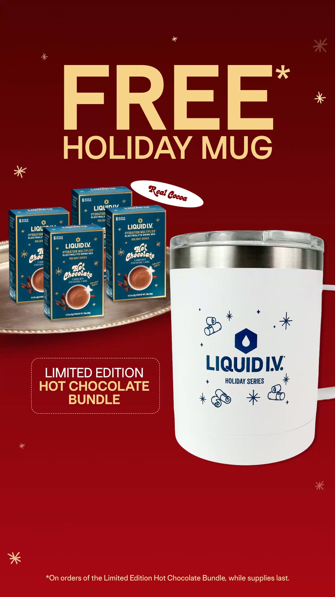 Liquid I.V. Facebook ad: FREE* Mug Gift with 4 Count Hot Cocoa