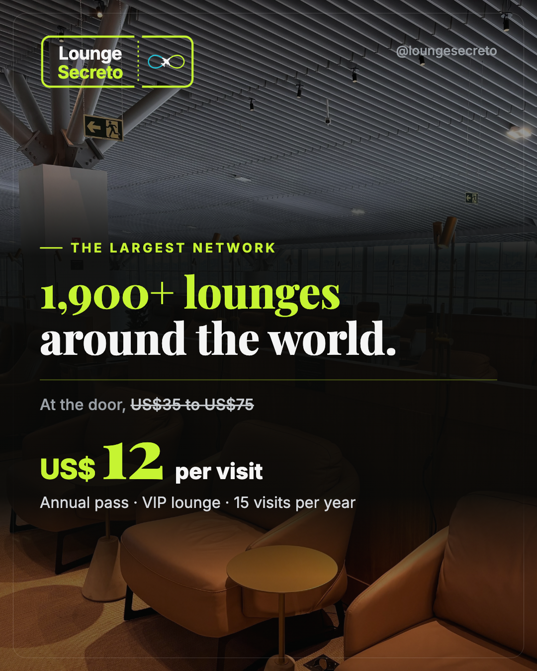 Lounge Secreto Facebook ad: Airport lounge for US$12 a visit