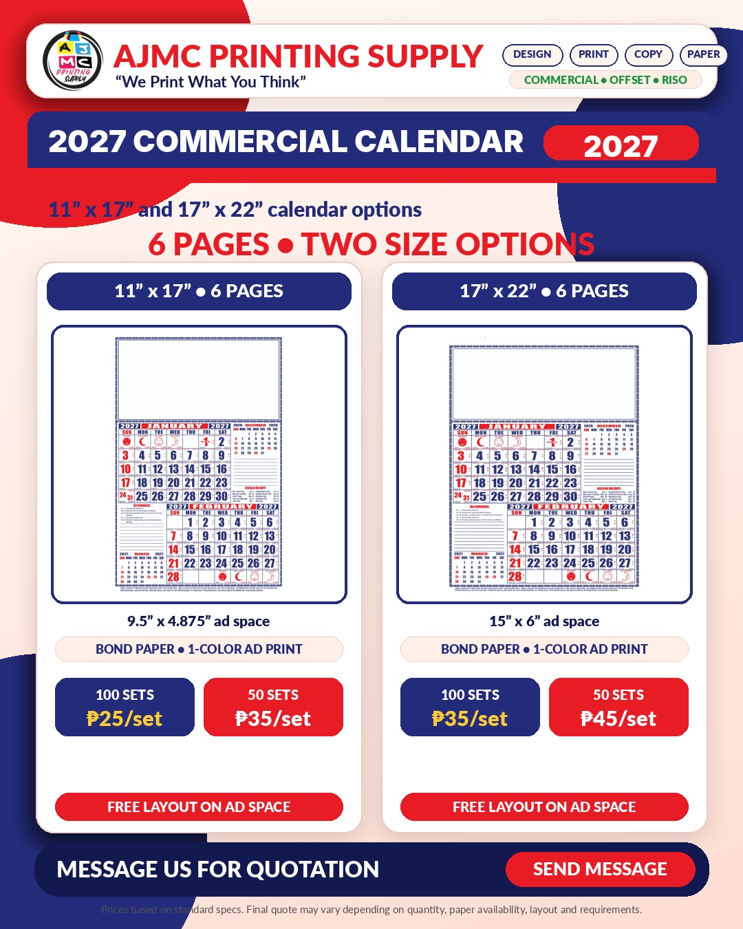 Ajmc Printing Supply Facebook ad: 2027 Commercial Calendars Are Here!