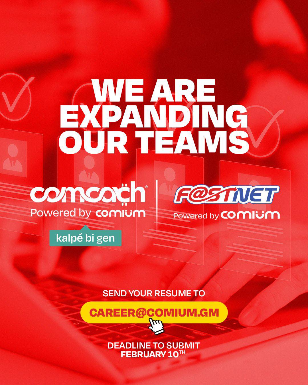 Comium Gambia Facebook ad: We’re growing, and we want YOU to grow…