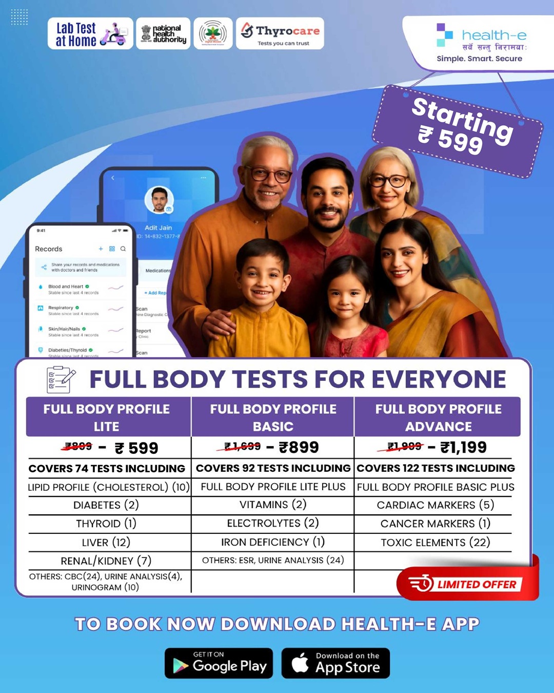 Health-e Facebook ad: Get Tested for ₹599. Fast. Easy. Trusted.