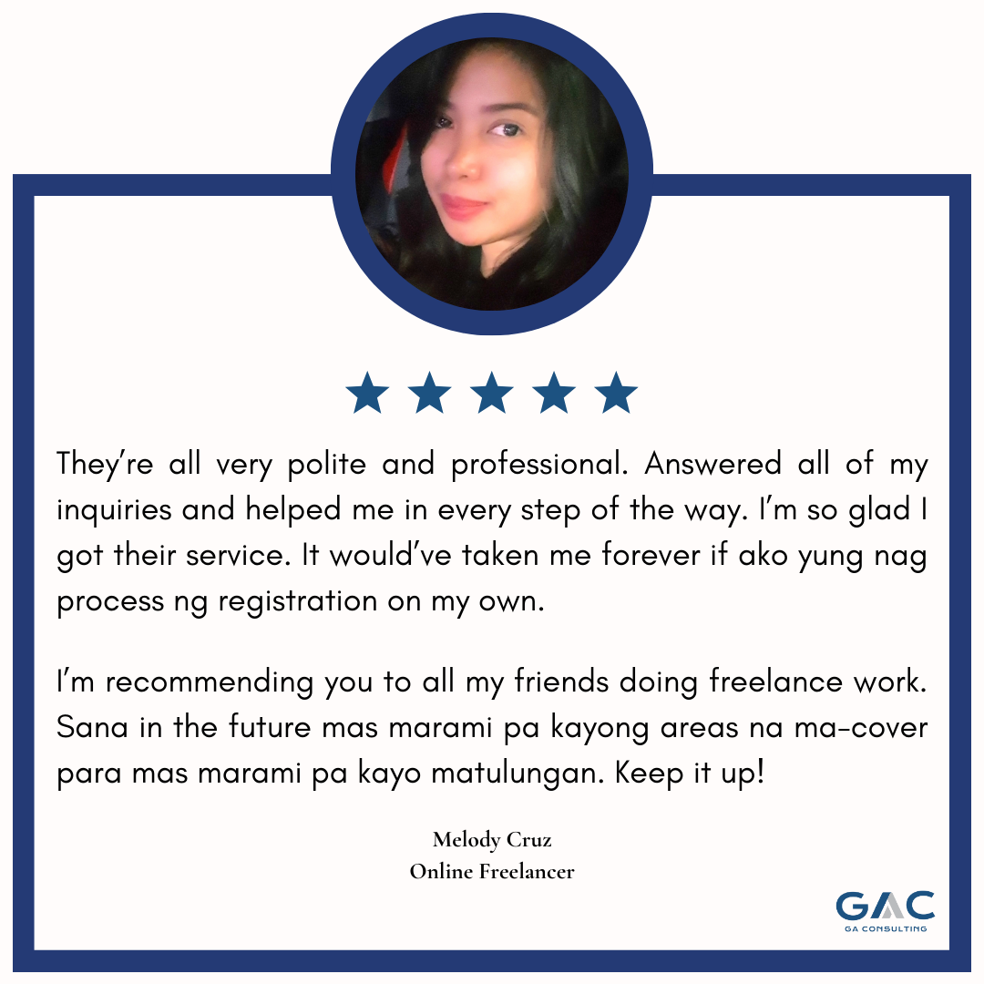 GA Consulting Facebook ad: In our Stress-Free Freelancers BIR Registration services…