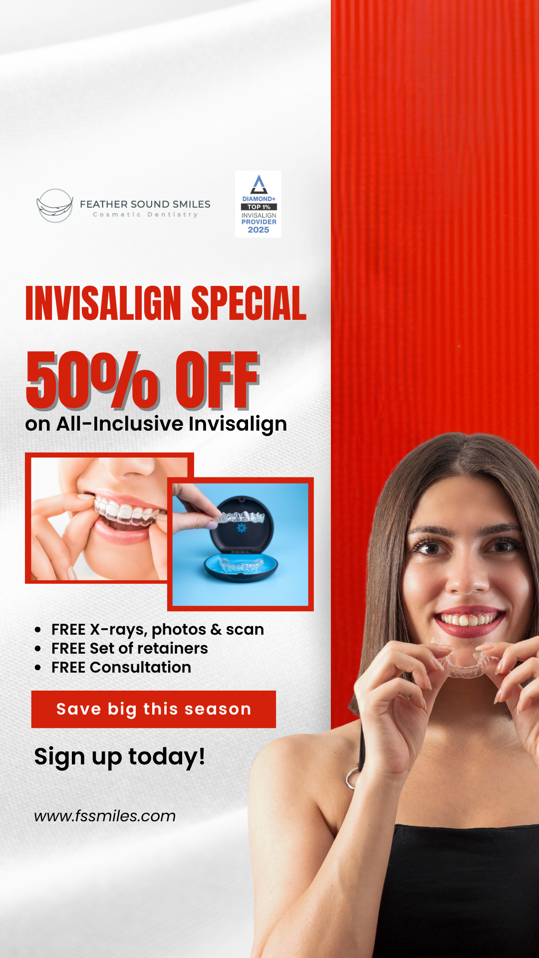 Feather Sound Smiles Facebook ad from Oct 5, 2025