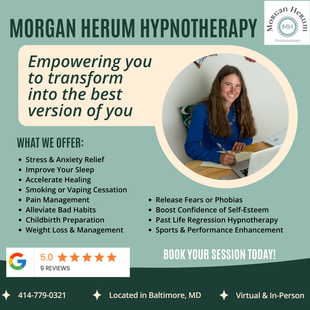 Morgan Herum Hypnotherapy Facebook ad: Find Calm & Confidence with Professional Hypnotherapy