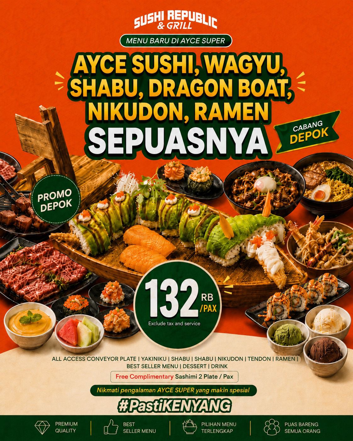 Sushi Republic Facebook ad: AYCE Sepuasnya di Sushi Republic Depok!