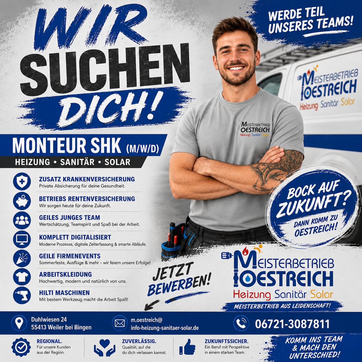 Meisterbetrieb Oestreich Heizung Sanitär Solar Facebook ad: SHK-MONTEUR (m/w/d) GESUCHT, KEIN BOCK MEHR AUF 08/15…