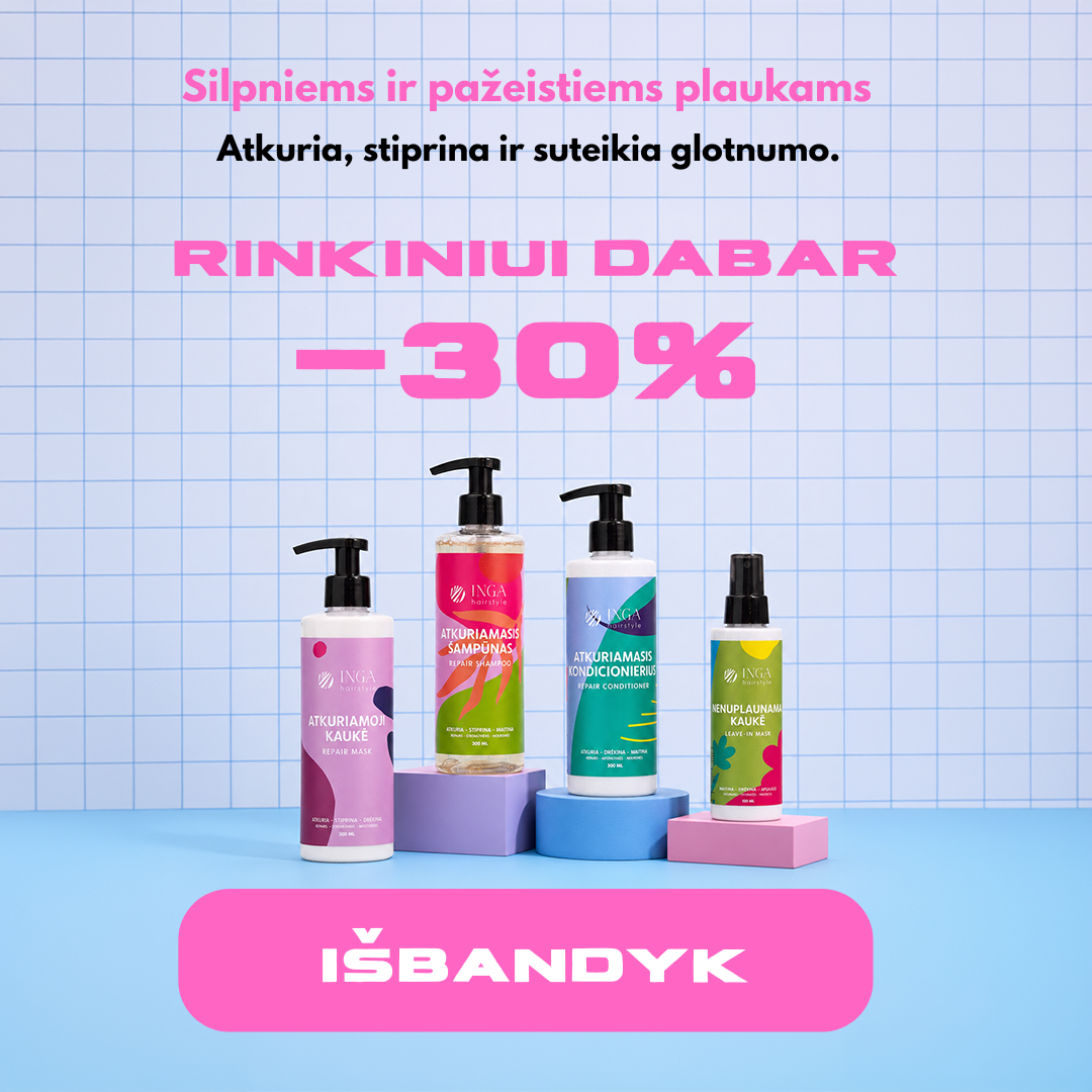 INGA Hairstyle Facebook ad: Įsigyk rinkinį su -30% NUOLAIDA Inga Hairstyle linija