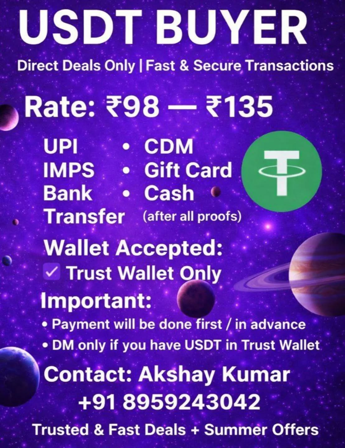 ak5haykum4r Facebook ad: I am a USDT Buyer, offering the fastest…