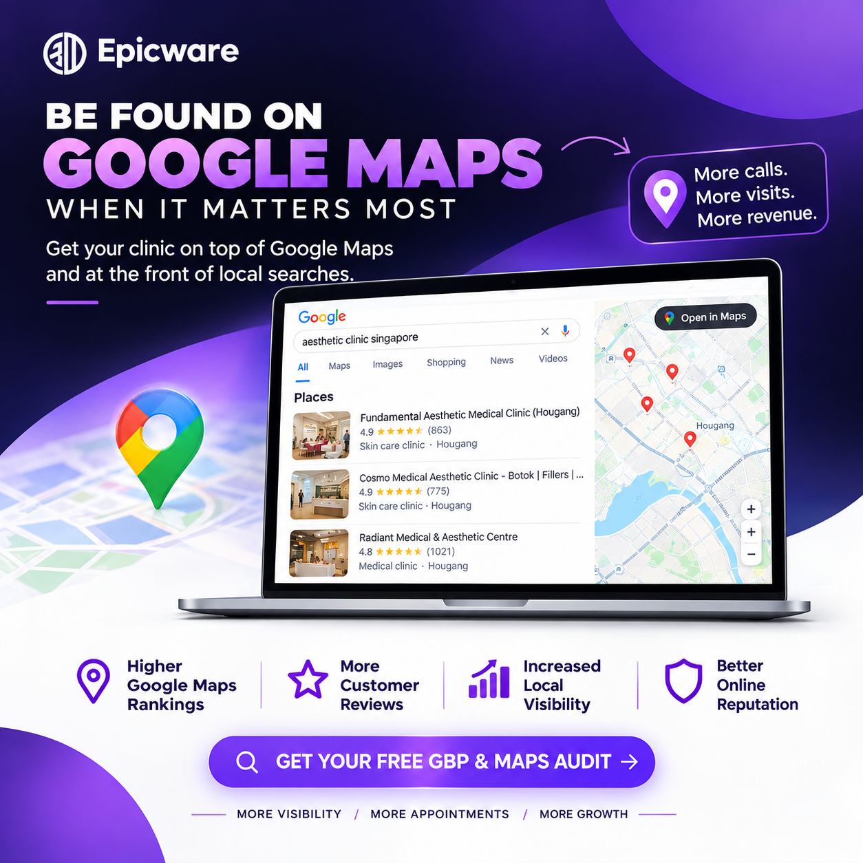 EpicWare Facebook ad: Get Found on Google Maps