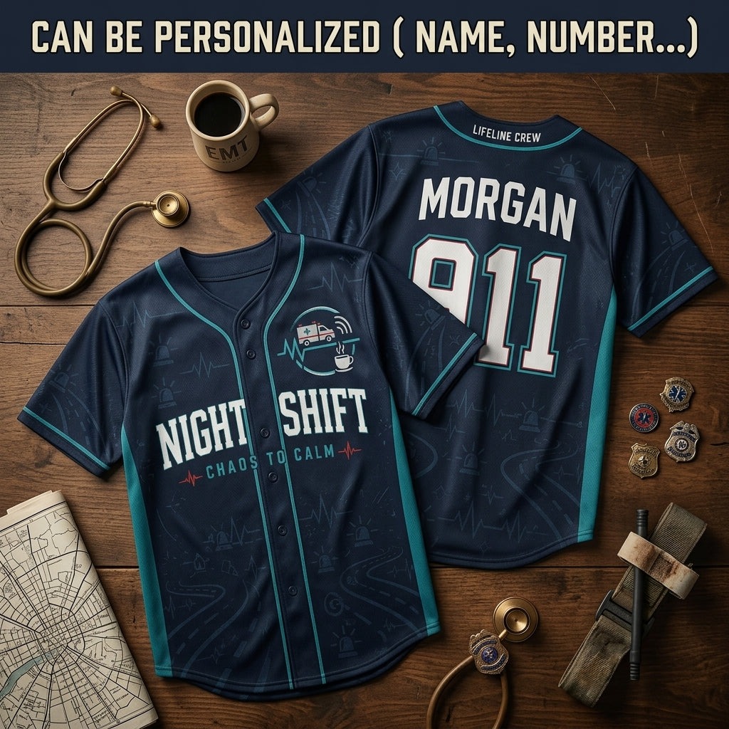 Art Bluei Facebook ad: Personalized Night Shift EMS Baseball Jersey - Custom Name…