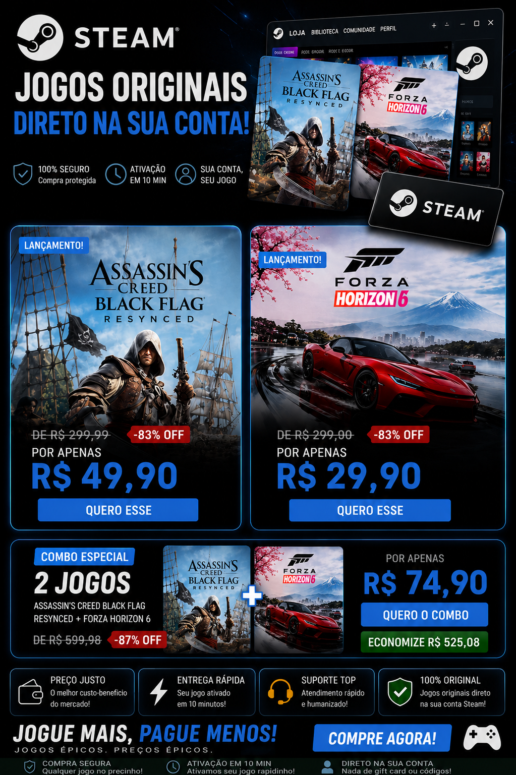 Steam Prime Facebook ad: O jogo que você quiser, direto na sua Steam.