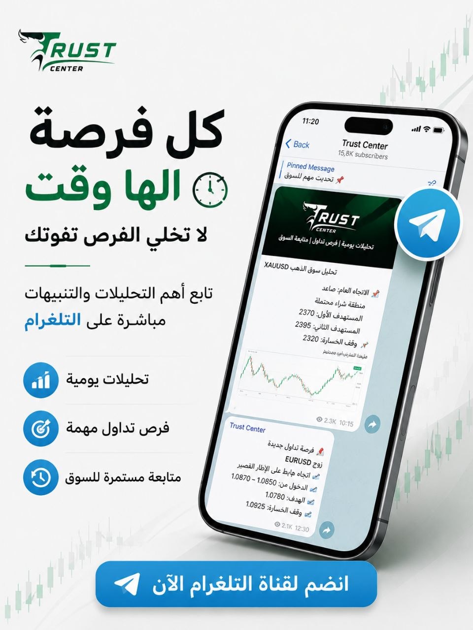 Trust Center Facebook ad: انضم الآن لقناة التلجرام
