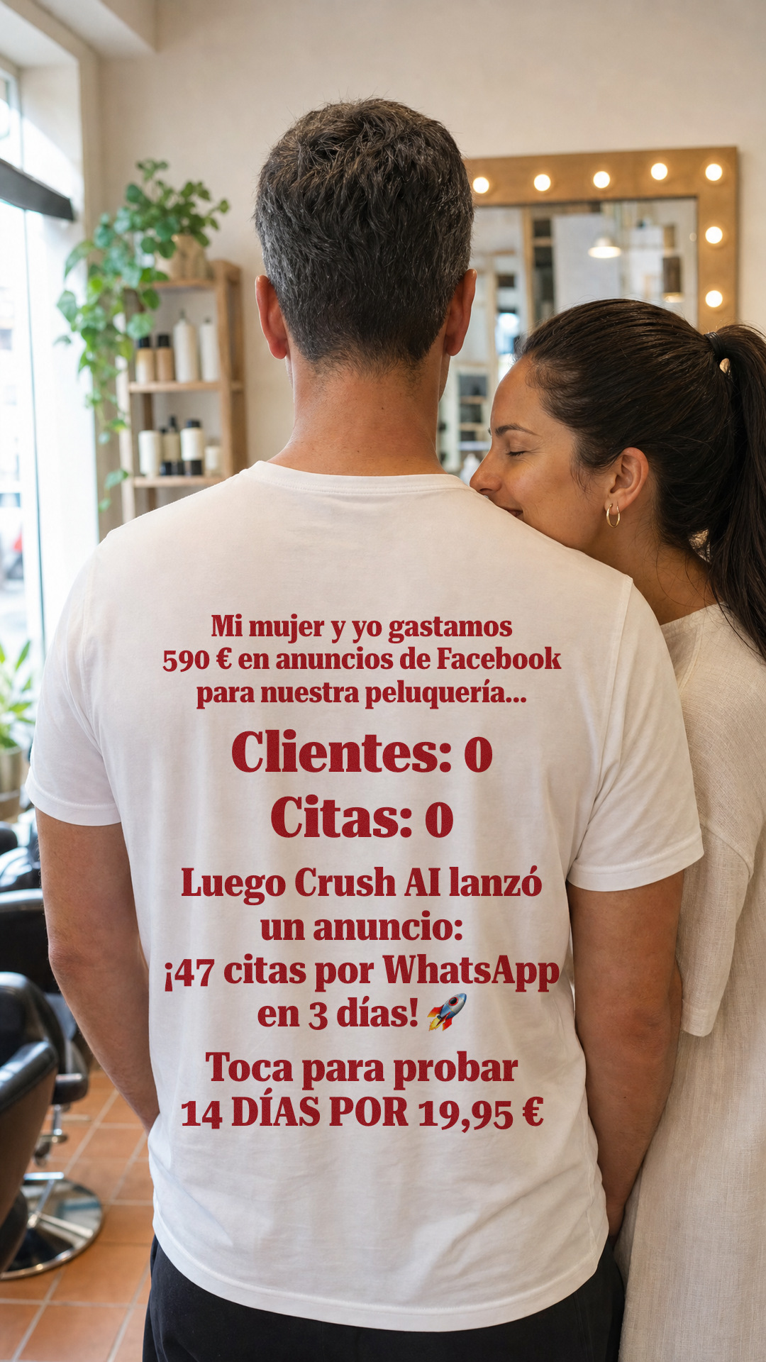 trycrush.ai Facebook ad: 590 € y 0 citas. Luego, 47 en 3 días