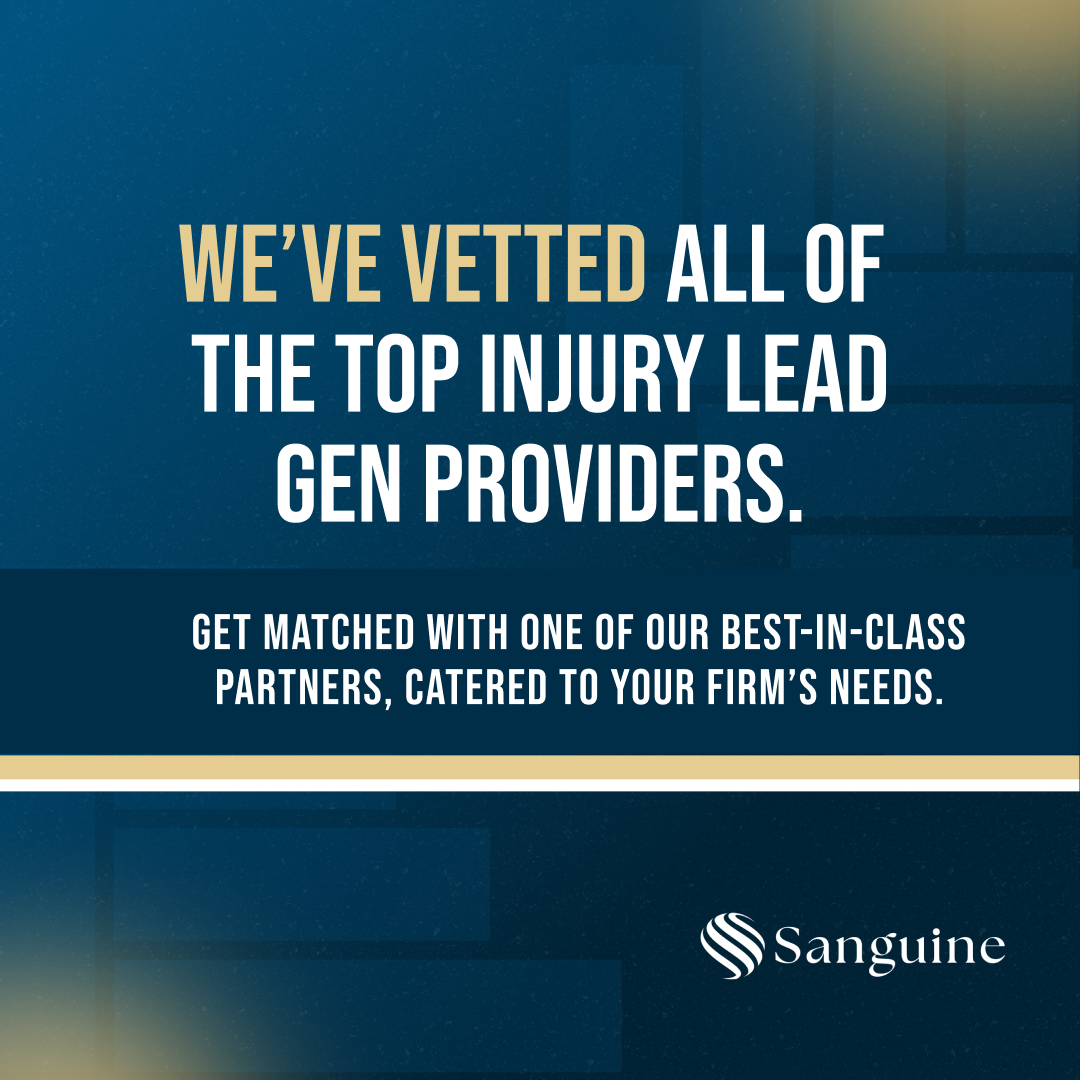 Sanguine Strategic Advisor Facebook ad: Get Matched With a Verified PI Leads Partner