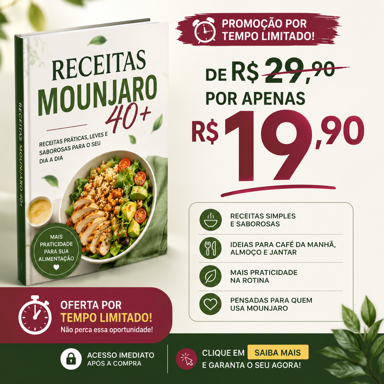 Mulheres no digital Facebook ad: Receitas Mounjaro 40+ por R$19,90