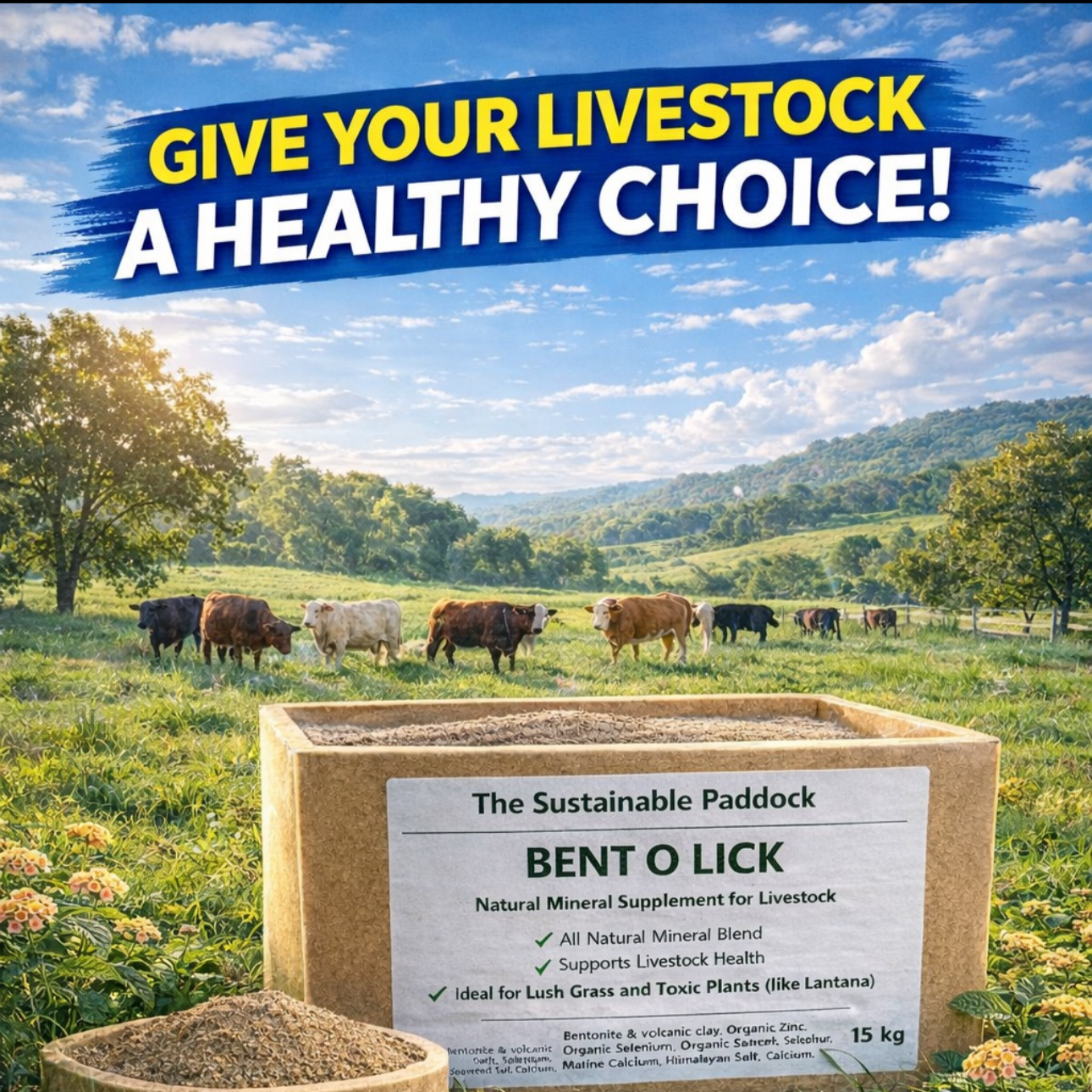 The Sustainable Paddock Facebook ad: Support your livestock, Optimise nutrition naturally.Shop…