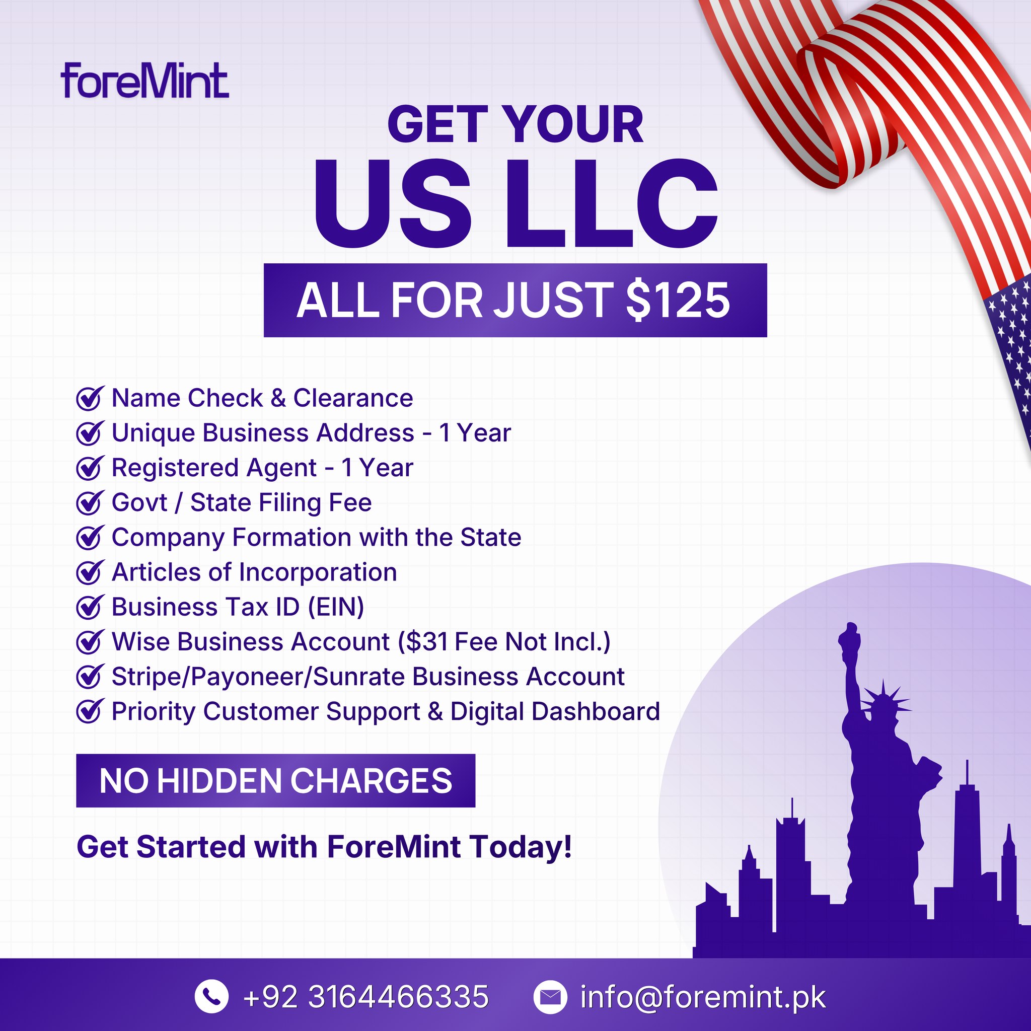 ForeMint Facebook ad: Start Your U.S. Business in Days, Just in $125 Trusted byโฆ