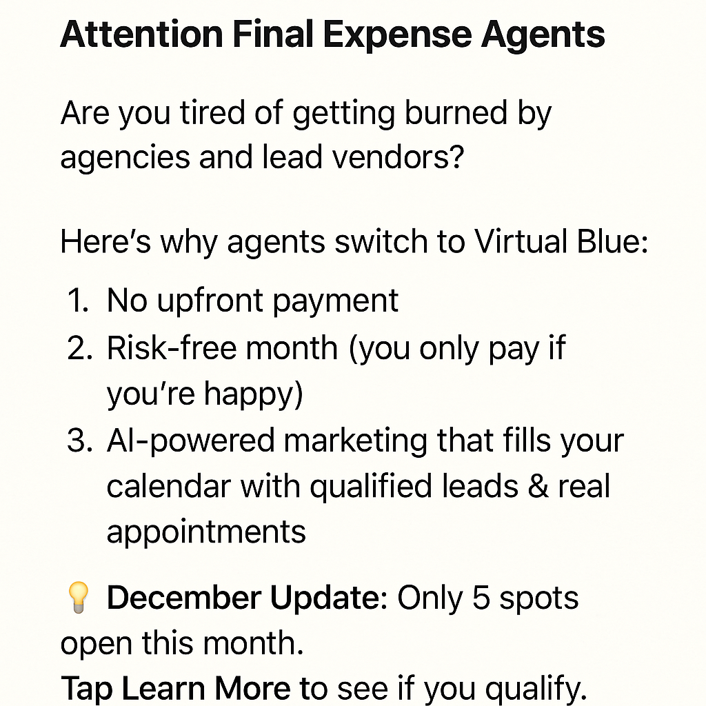 Virtual Blue Agency Facebook ad