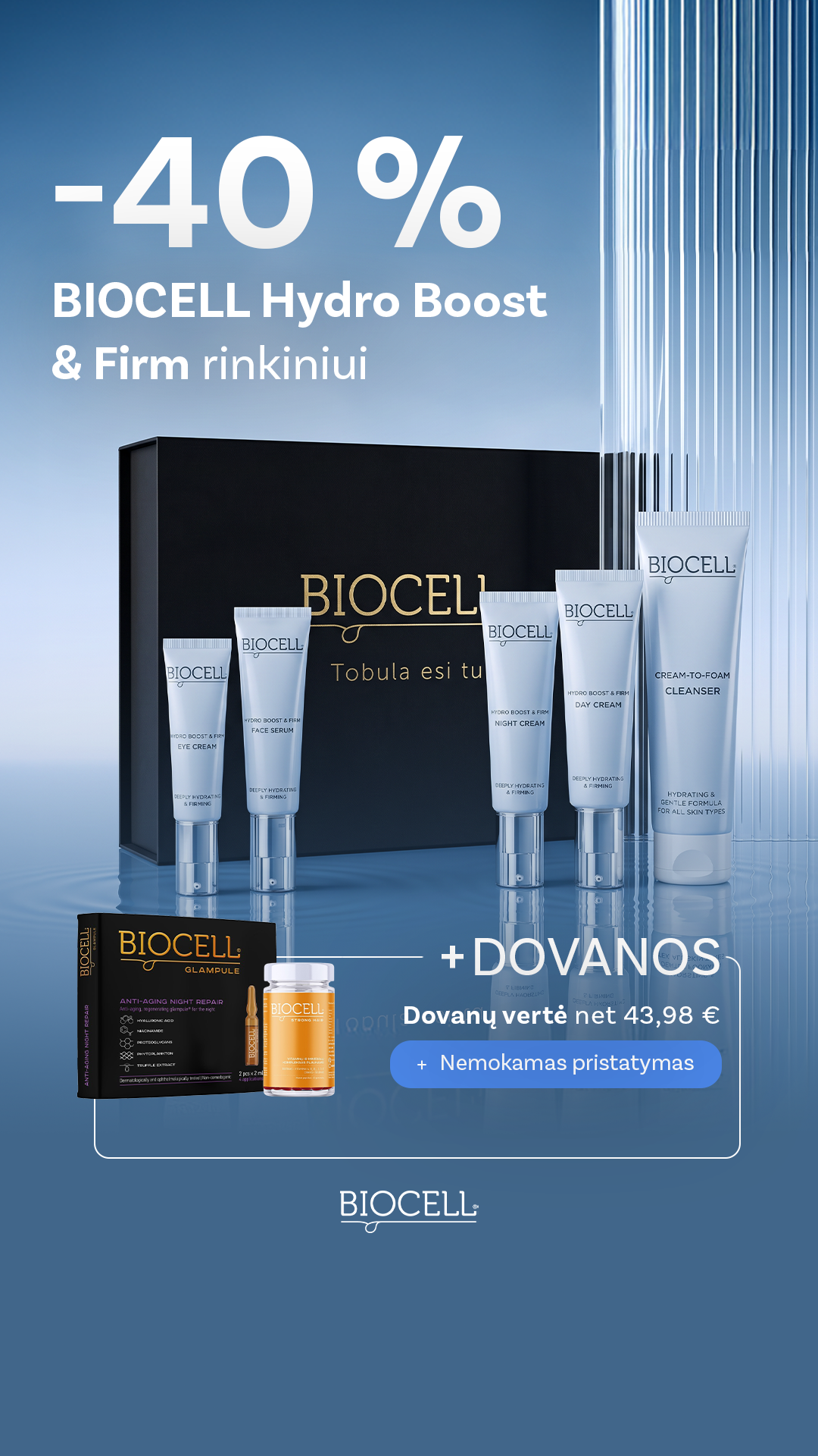BIOCELL Lietuva Facebook ad: Hydro Boost & Firm rinkiniui -40 %