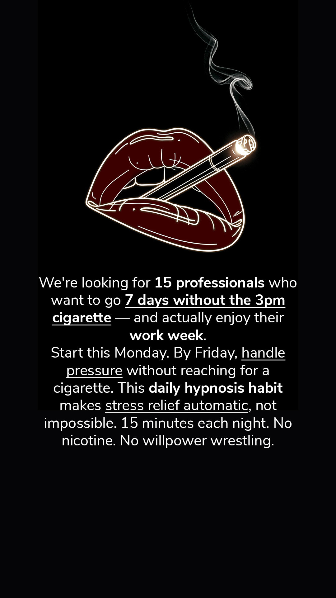 Hypnosis to Stop Smoking Facebook ad
