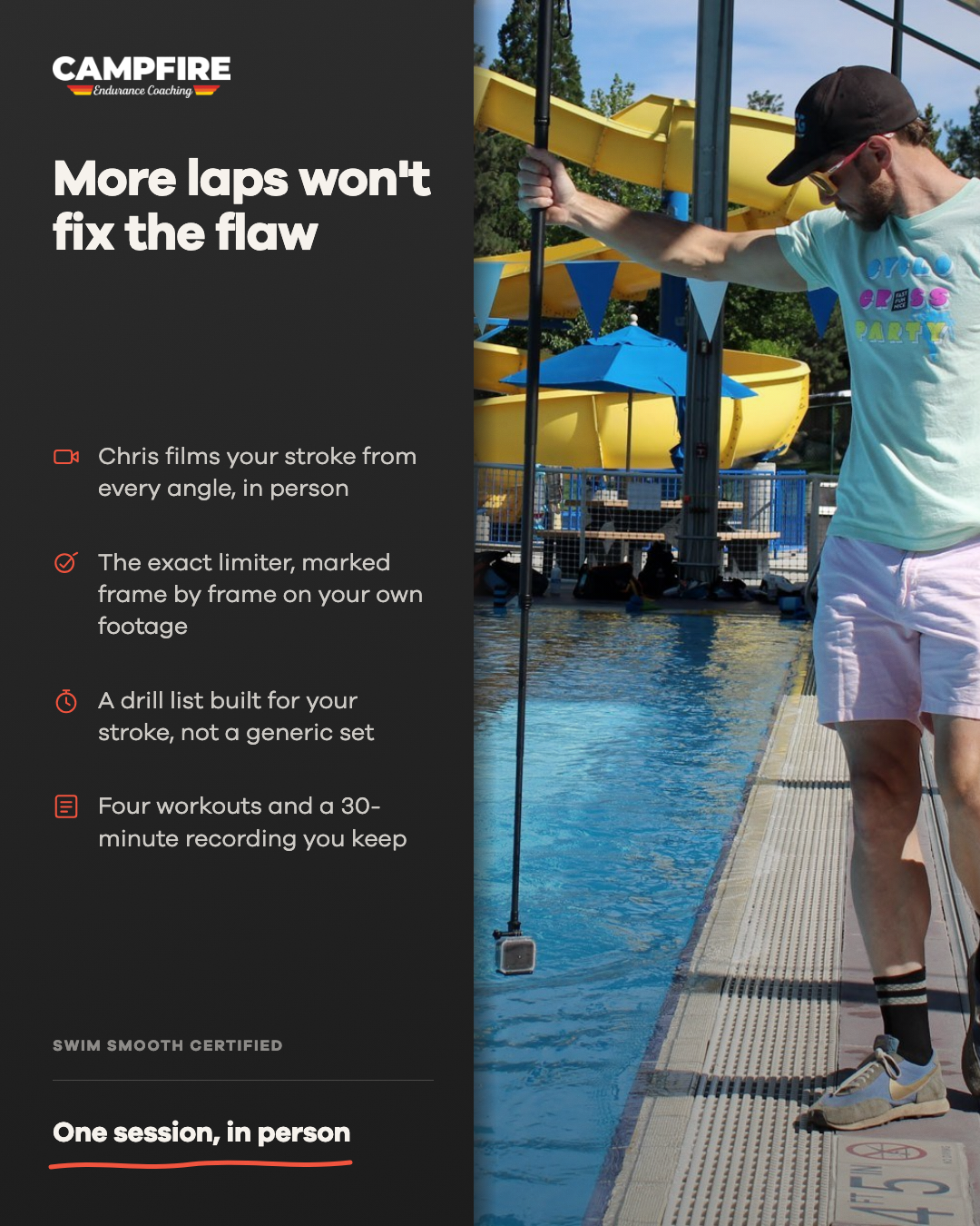 Campfire Endurance Coaching Facebook ad: More laps won't fix the flaw