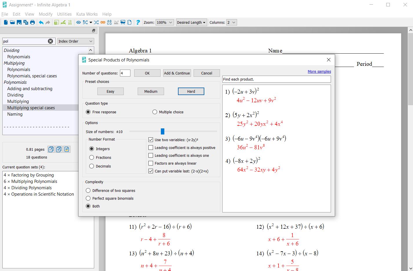 Kuta Software Facebook ad: Math Worksheet Generator