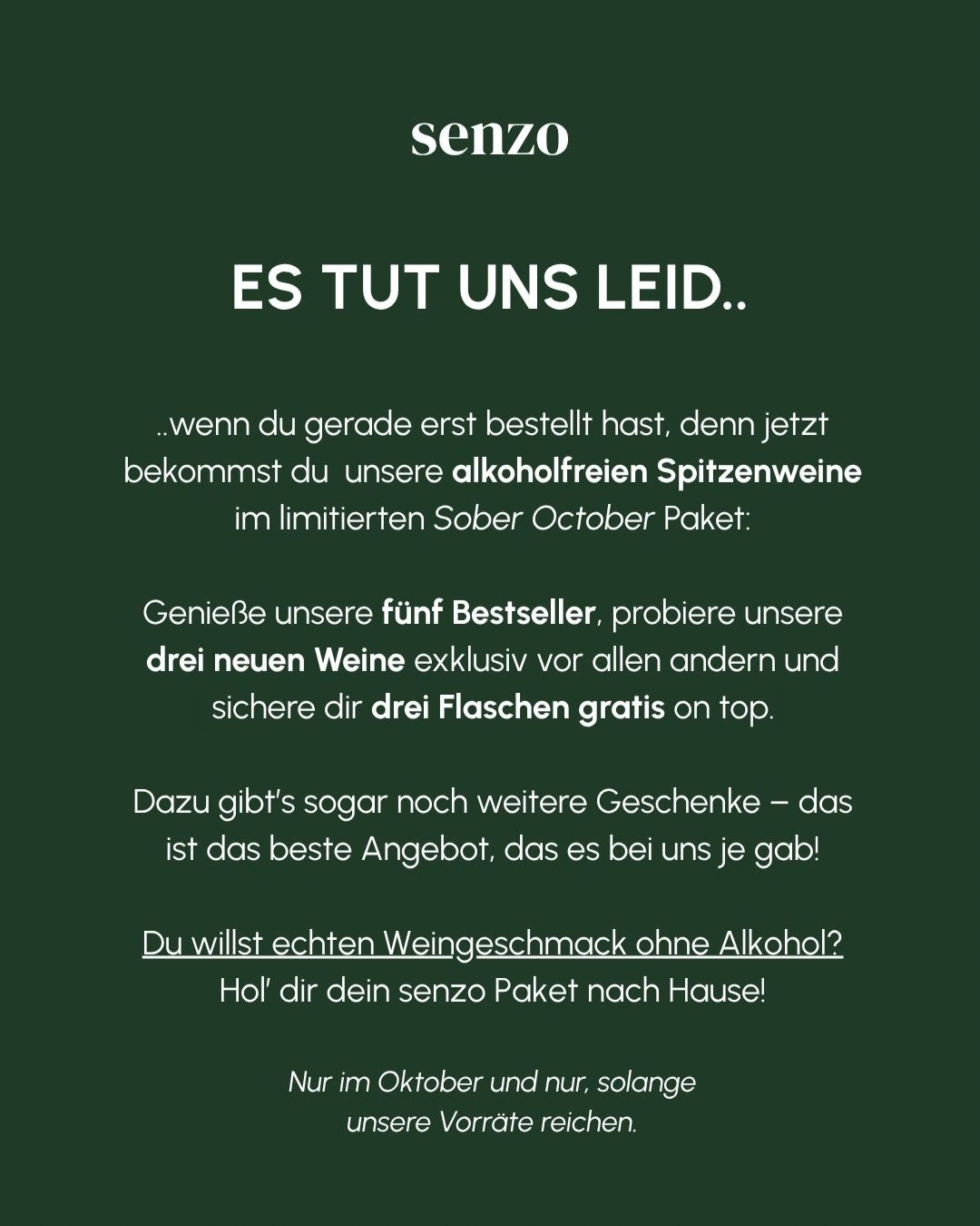 Senzo Facebook ad: 100% Wein, 0,0% Alkohol