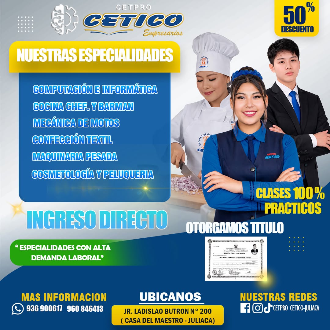 Cetpro Cetico Juliaca Facebook ad: ๐๐ข๐ก๐ฉ๐ร๐ฅ๐ง๐๐ง๐ ๐๐ก ๐ฃ๐ฅ๐ข๐๐๐ฆ๐๐ข๐ก๐๐ ๐๐กโฆ