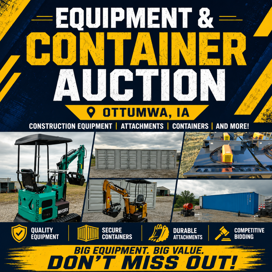 K-BID Equipment & Industrial Auctions Facebook ad: High-Precision Mini Excavator Sale!