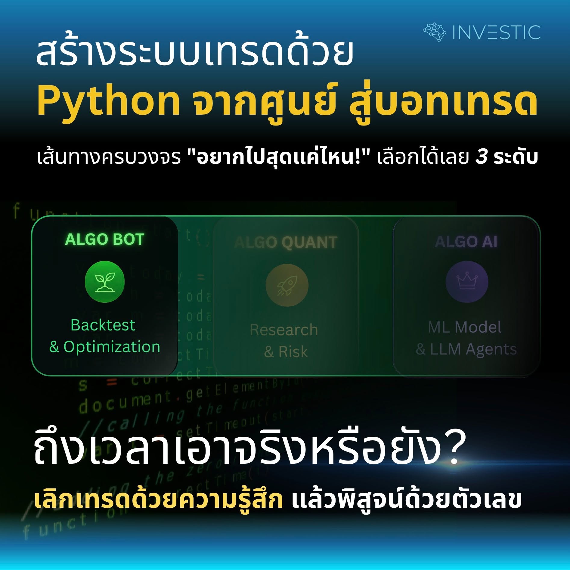 Investic AI Academy - Vibe Algo & Quants Facebook ad: Backtest ย้อนหลัง 2 ปี ต้องใช้เวลานานเท่าไหร่?