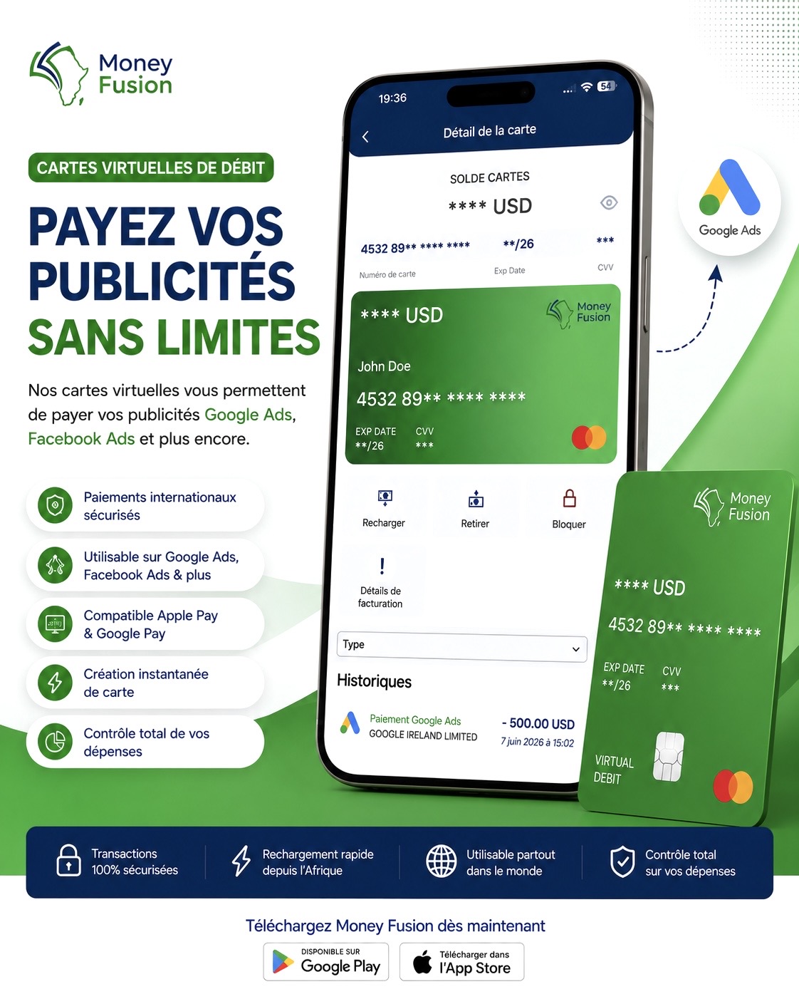 Money Fusion Facebook ad: Activez votre carte maintenant